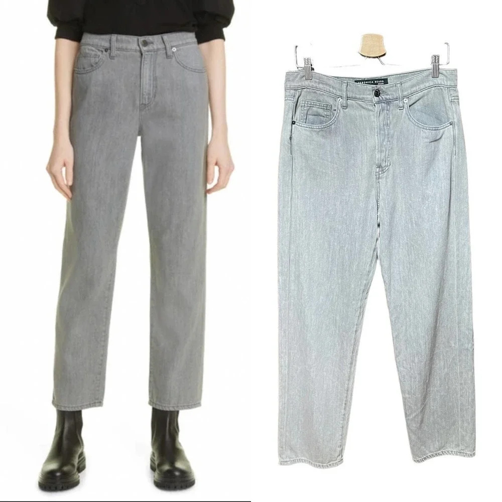 Veronica Beard Blake High Waist Straight Leg Jeans Winter Grey Size 30